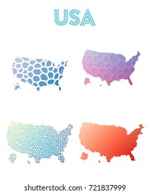 USA polygonal map. Mosaic style maps collection. Bright abstract tessellation, geometric, low poly, modern design. USA polygonal maps for infographics or presentation.