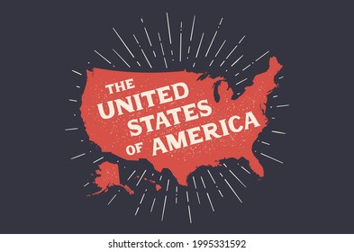 USA. Poster map of United States of America. Black and white print map of USA for t-shirt, poster or geographic theme. Hand-drawn black map. Vector Illustration
