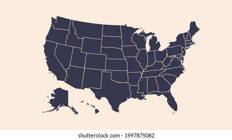 USA. Poster map of United States of America. Black and white print map of USA for t-shirt, poster or geographic theme. Hand-drawn black map. Vector Illustration