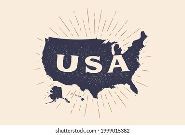 USA. Poster map of United States of America. Black and white print map of USA for t-shirt, poster or geographic theme. Hand-drawn black map. Vector Illustration