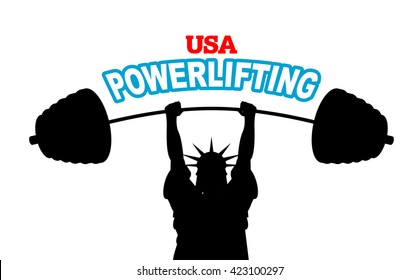 USA powerlifting emblem. strong Statue of Liberty barbell bench press. Fitness Sign American National Bodybuilding

