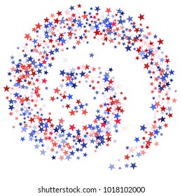 USA President Day background with star dust.  Holiday confetti in USA flag colors for President Day. Red blue stars flying American patriotic banner. 4th of July cool stardust on white.