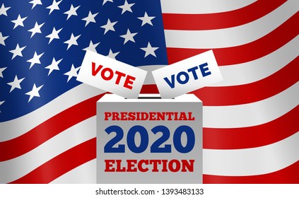 USA presidential election 2020 vote ballots voting box on american flag background