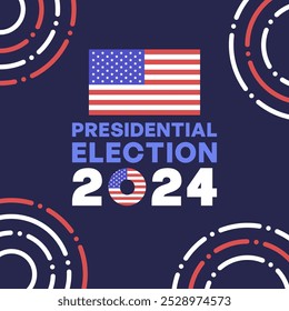 Cartel de la campaña de las elecciones presidenciales de Estados Unidos de 2024 con bandera estadounidense y Elementos de diseño circulares