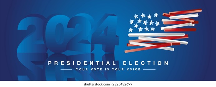 USA Presidential Election 2024. Voting Day 2024 Election in USA, Political election campaign. Modern 3d 2024 and USA flag on blue background
