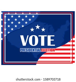 USA presidential election day concept vector illustration. Putting voting paper in the ballot box with american flag on background. Voting concept in flat style.