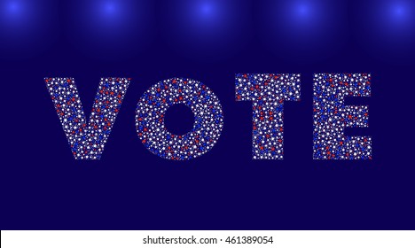 USA Presidential election poster or banner with the vote text filled with the blue and red and white colored stars. New design great concept for american elections. Vector design.  