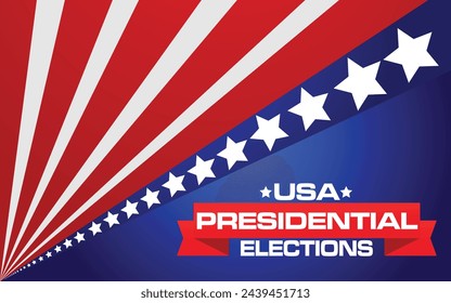 "USA Presidential Elections" vector illustration design with US Flag design. USA Presidential Elections Concept on a blue background. Ideal for use in election campaign posters and banners.