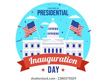 USA Presidential Inauguration Day Vector Illustration January 20 with Capitol Building Washington D.C. and American Flag in Background Design