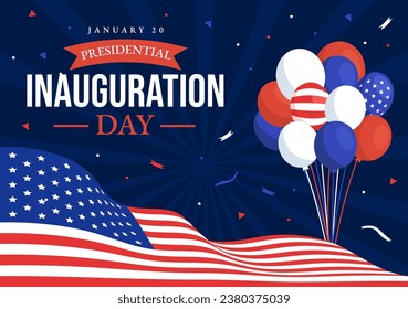 USA Presidential Inauguration Day Vector Illustration January 20 with Capitol Building Washington D.C. and American Flag in Background Design