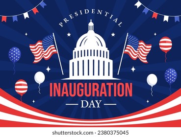 USA Presidential Inauguration Day Vector Illustration January 20 with Capitol Building Washington D.C. and American Flag in Background Design