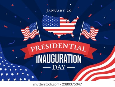 USA Presidential Inauguration Day Vector Illustration January 20 with Capitol Building Washington D.C. and American Flag in Background Design