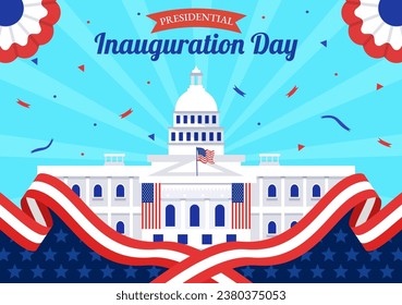 USA Presidential Inauguration Day Vector Illustration January 20 with Capitol Building Washington D.C. and American Flag in Background Design