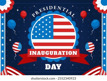 ILUSTRACIÓN VECTORIAL del Día de la Inauguración Presidencial de Estados Unidos el 20 de enero con el edificio del Capitolio en Washington D.C. y el diseño de la bandera estadounidense