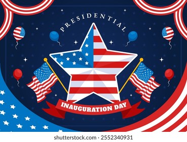 ILUSTRACIÓN VECTORIAL del Día de la Inauguración Presidencial de Estados Unidos el 20 de enero con el edificio del Capitolio en Washington D.C. y el diseño de la bandera estadounidense