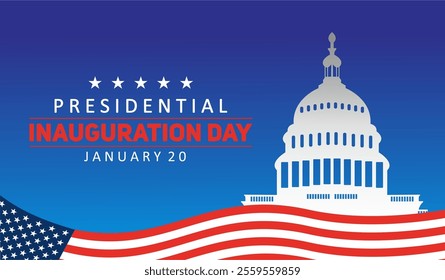 USA Presidential Inauguration Day Vector Illustration January 20 with Capitol Building Washington D.C. and American Flag Background.