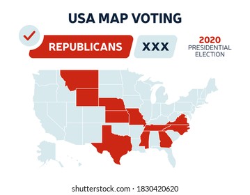 USA Presidential Republican election results map. Usa map voting. Presidential election map each state american electoral votes showing republicans or democrats political vector infographic