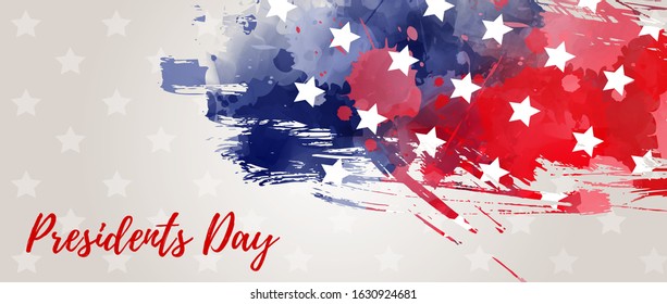 USA Presidents day background. Abstract grunge brushed flag with text. Template for horizontal banner.