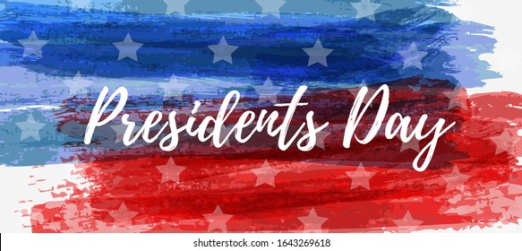 USA Presidents day background. Abstract grunge brushed flag with text. Template for horizontal banner.