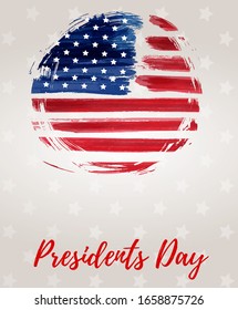 USA Presidents day background. Abstract grunge brushed flag in round shape with text. 