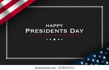 USA Presidents Day Banner Design with flag on black background. Vector Illustration.