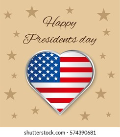 USA President's day banner, heart and star flag on a beige background