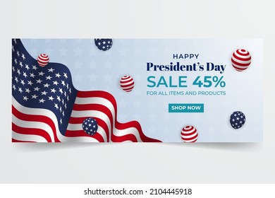 USA Presidents Day February 21st banner illustration on decorative background flat design