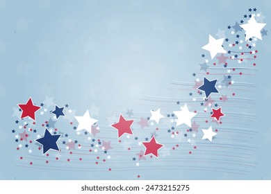 Día de los Presidentes de EE.UU. Día de la Independencia Tarjeta de felicitación con espacio de copia para texto Estrellas patrióticas líneas decoración rojo blanco azul Américas colores de la bandera de la fiesta nacional de EE.UU. fondo de Plantilla Anuncio