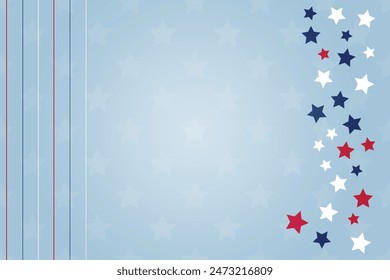 USA Presidents Day Independence Day Greeting card Copy space text Patriotic stars lines like frame Decoration red white blue Americas flag colors American national holiday background Template banner