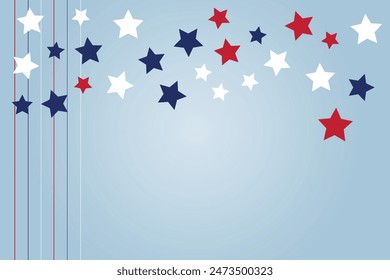 USA Presidents Day Independence Day Greeting card Copy space text Patriotic stars lines like border Decoration red white blue Americas flag colors American national holiday background Template banner