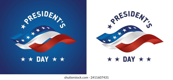 USA Presidents Day logo. USA flag. USA abstract wavy flag colors and symbols emblem on blue and white background