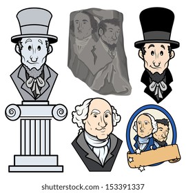 USA Presidents George Washington & Abraham Lincoln Clip-Art Cartoon Vector