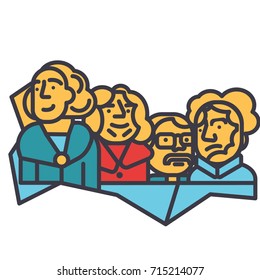 Usa presidents, mount rushmore flat line illustration, concept vector isolated icon 