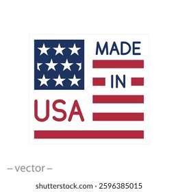 usa product, label flag manufactured america, made in usa icon, quality american stamp, vector illustration on white background