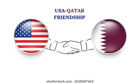 USA and qatar flags in circle with shake hand. USA And qatar friendship. USA And qatar flags, isolated on white background. Vector illustrator