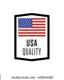 USA quality label for products vector illustration isolated on white background. Square exporting stamp with united states flag, certificate element