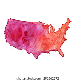 USA red watercolor vector map, US watercolor vector map, United States of America watercolor vector map