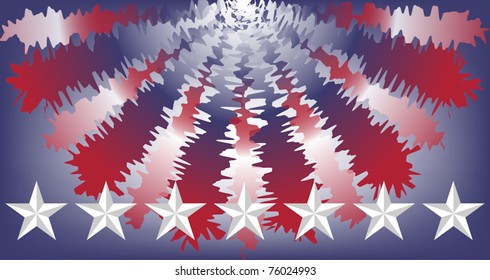 USA red white and blue bunting with a row of beveled stars EPS10