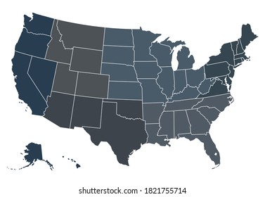 Usa regional map. Map of Usa with separate states