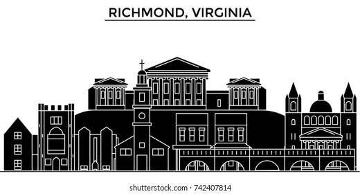 Usa, Richmond, Virginia architecture vector city skyline, travel cityscape with landmarks, buildings, isolated sights on background