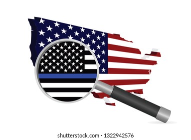 USA rights  flag in magnifying glass. vector illustration