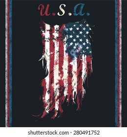 U.s.a Ripped Flag Fashion Tee Shirt Graphic Design