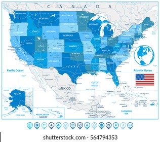 Usa Road Map Colors Blue Map Stock Vector (Royalty Free) 564794353 ...