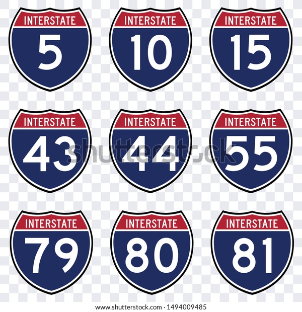 USA\
road traffic transportation route shield sign,  interstate american\
numbers highway route shield symbol vector\
isolated