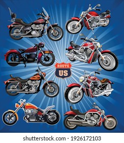 USA routs. Big red motorcycle