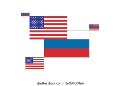 USA and Russia flag composition white background