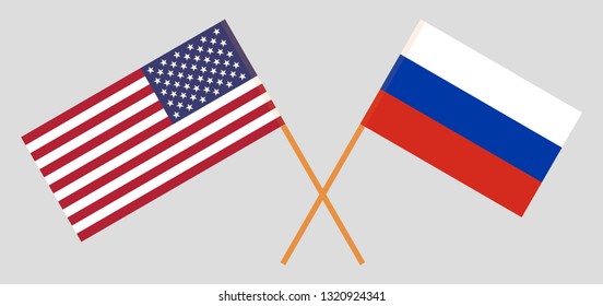 USA and Russia. The United States of America and Russian flags. Official colors. Correct proportion. Vector illustration
