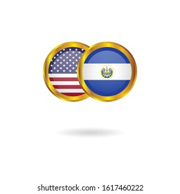 USA and Salvador political icon flags. sign for cooperation or diplomacy.circle golden button