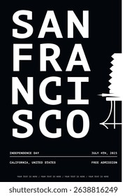 USA San Francisco City typography minimalist vector poster for event, national festival, independence day, holiday layout. Brochure, leaflet, flyer, presentation image template for America, California