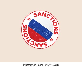 USA and Sanctions on Russia grunge rubber stamp on white background. US imposes sanctions on Russia vector illustration
